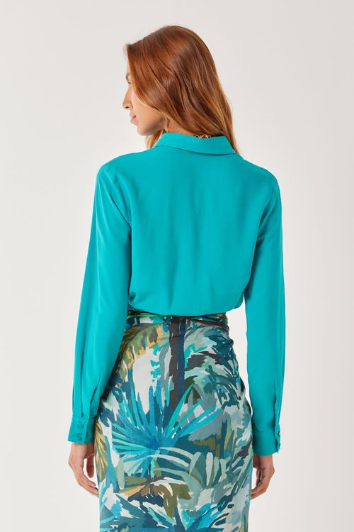 Camisa Lisa Cropped Amarração - Azul Mistico