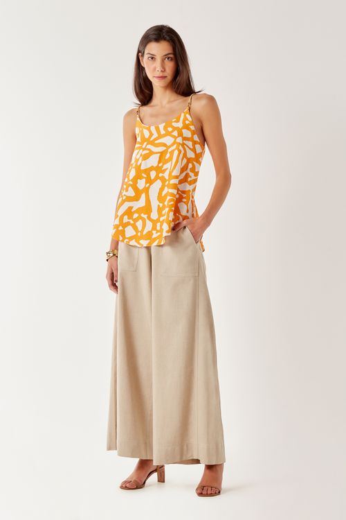 Calça Pantalona Pespontos - Cru