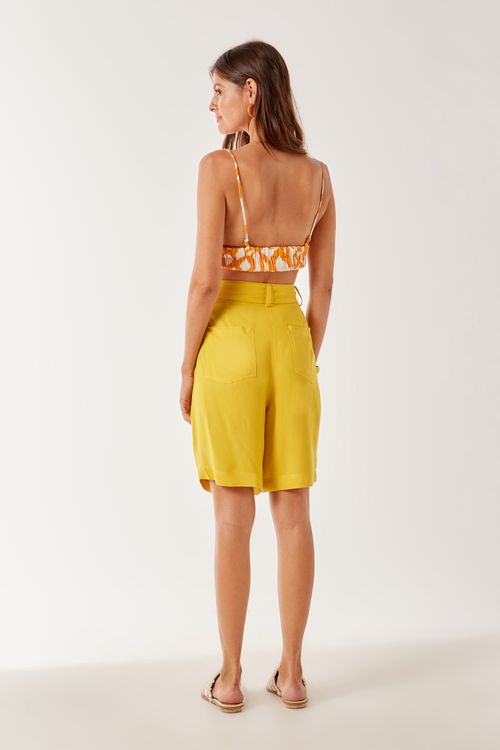 Bermuda Amarração Pregas - Amarelo Flores