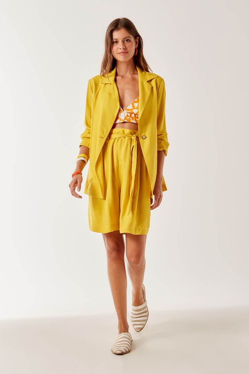 Bermuda Amarração Pregas - Amarelo Flores