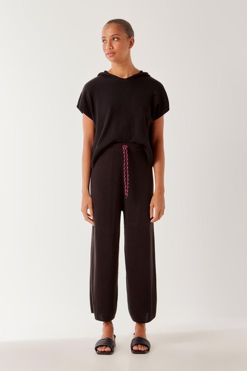 Calça Tricot Cordão - Preto