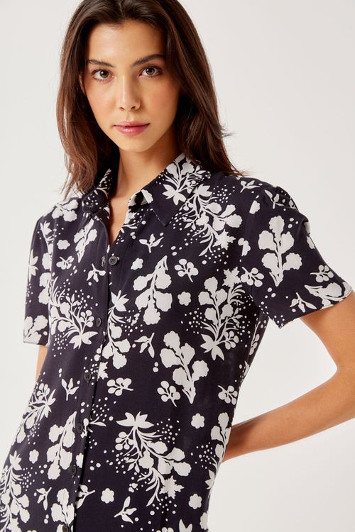 Chemisie Estampa Free Flowers Black - Est Free Flower Black