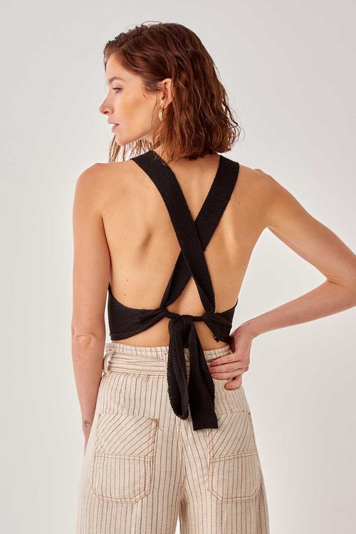 Blusa Tricot Amarração Costas - Preto