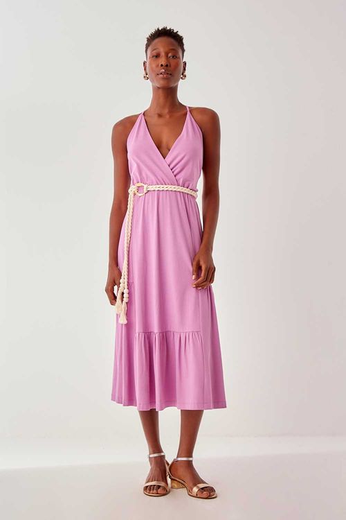 Vestido Malha Longo Blusado - Lilas Por do Sol