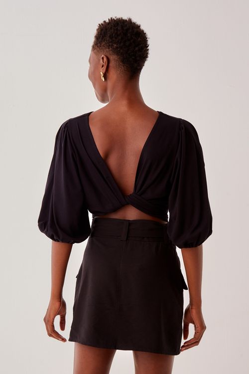 Blusa Malha Transpasse Costas - Preto Viagem