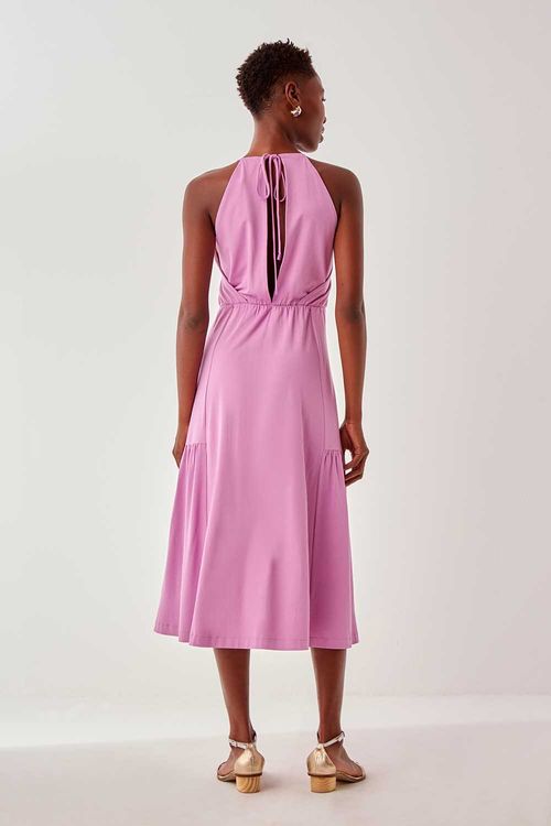 Vestido Malha Longo Blusado - Lilas Por do Sol