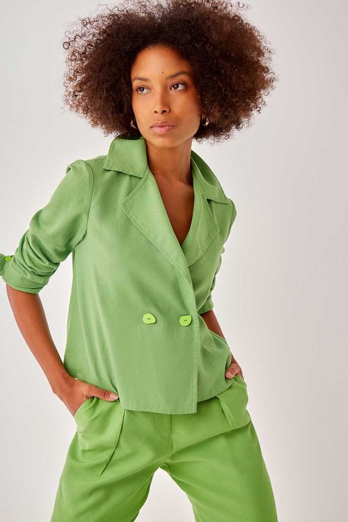 Blazer Cropped Linho Color - Verde Atalaia