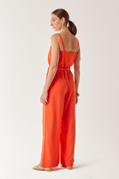 Calça Pantalona Pregas - Laranja Imagine