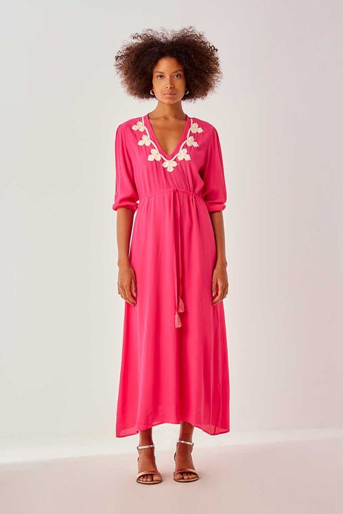 Vestido Bordado Contraste - Pink/Off