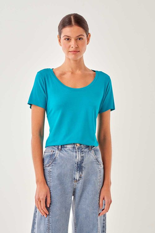 Blusa Malha Decote u - Azul Costa