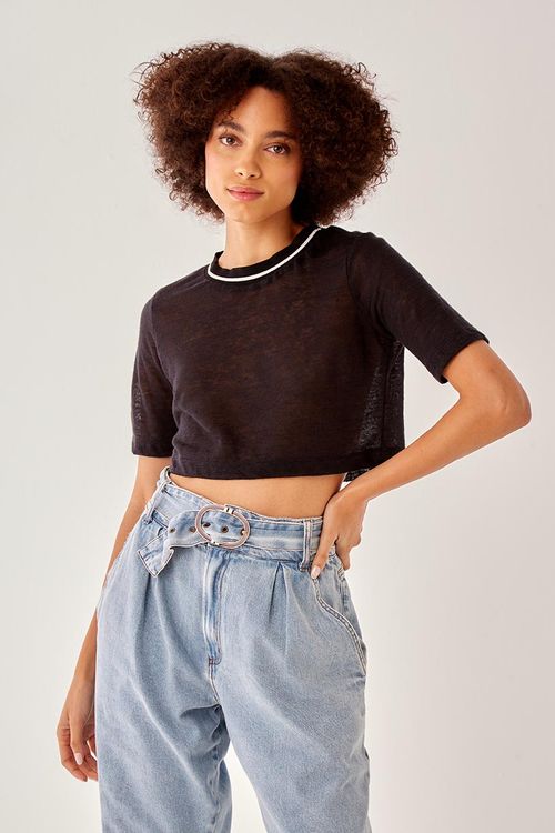 Blusa Malha Tricot Golinha - Preto Kajal