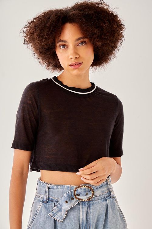 Blusa Malha Tricot Golinha - Preto Kajal