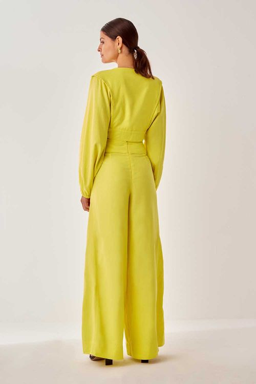 Calça Linho Pantalona Oia - Amarelo Narciso