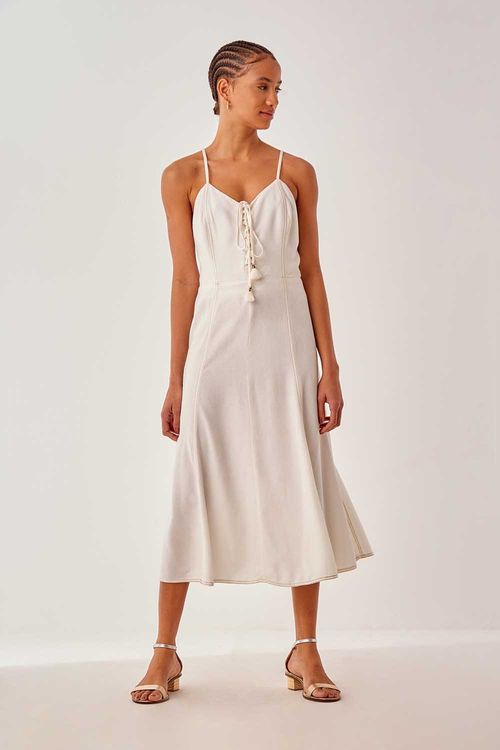 Vestido Midi Decote Atado - Off White