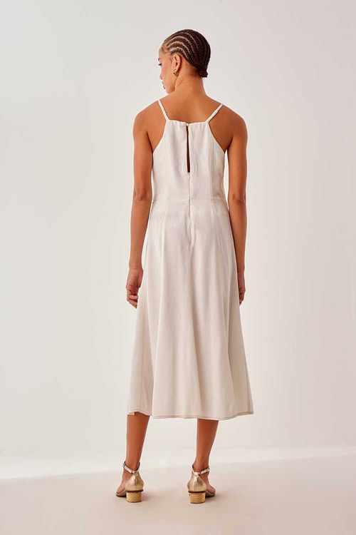 Vestido Midi Decote Atado - Off White