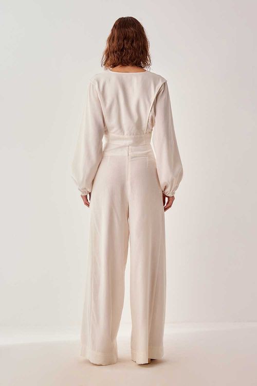 Calça Pantalona Cós Alto - Off White