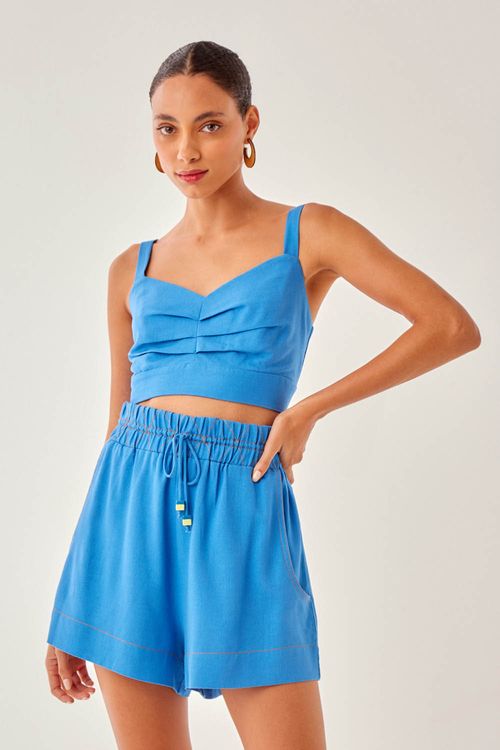 Top de Linho Decote - Azul Noronha