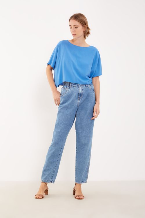 Blusa Manga Curta Casual - Azul Navegar