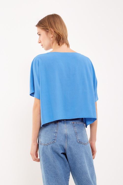 Blusa Manga Curta Casual - Azul Navegar