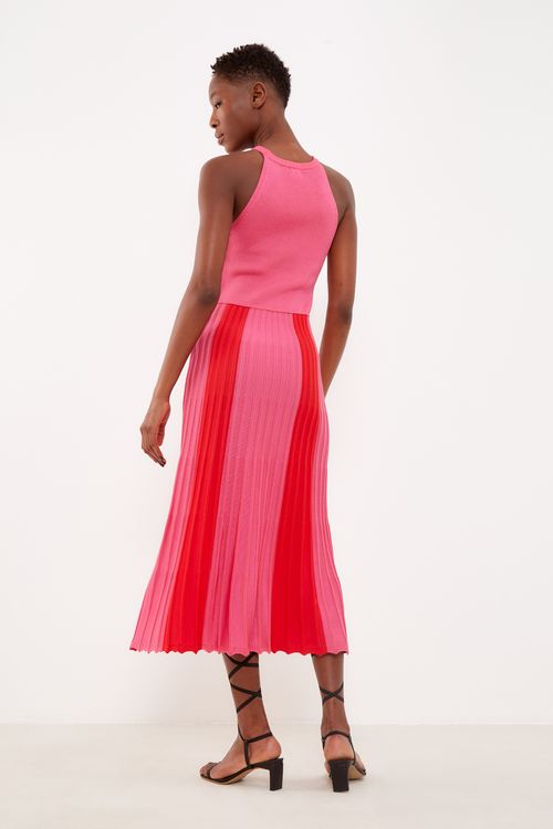 Vestido Tricot Plissada Listras - Rosa Valentino / Bordeaux Momento