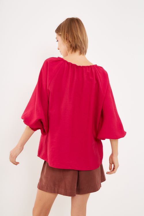 Blusa Decote Franzido Casual - Rosa Valentino