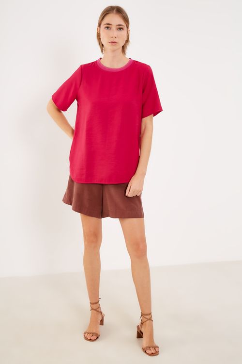 Blusa Ampla Decote Canoa - Rosa Valentino