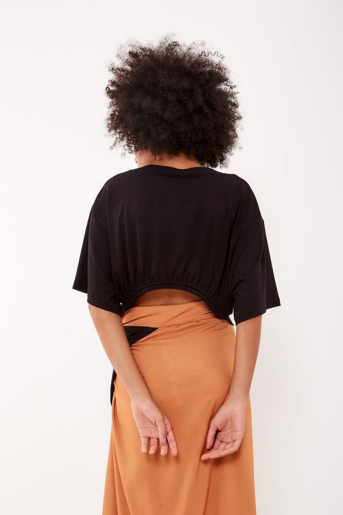 Cropped Malha Franzido - Preto