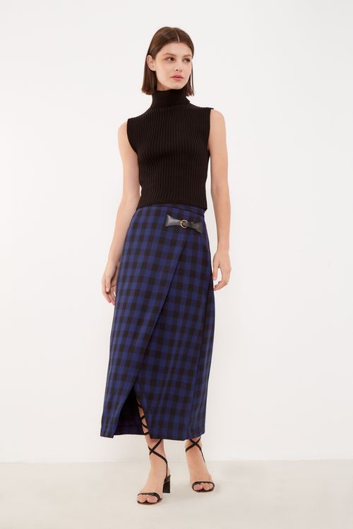 Top Tricot Canelado Com Gola - Preto
