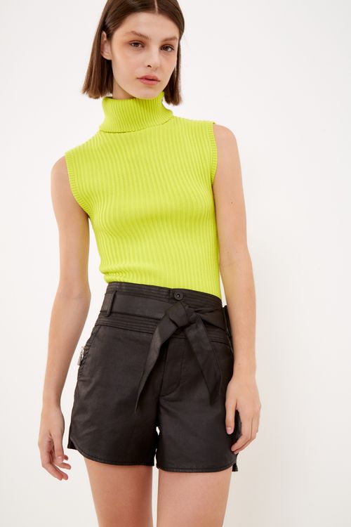 Top Tricot Canelado Com Gola - Verde Citron