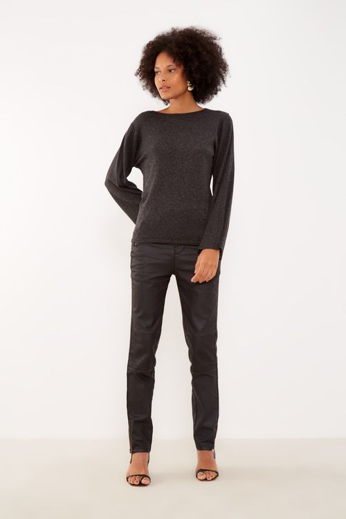 Blusa Tricot Mangas Plissadas - Preto