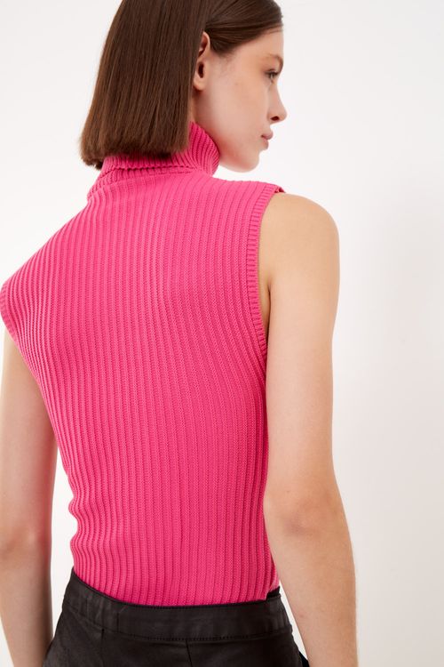 Top Tricot Canelado Com Gola - Rosa Valentino