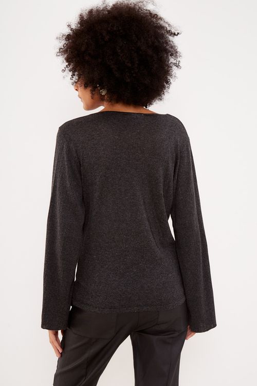 Blusa Tricot Mangas Plissadas - Preto