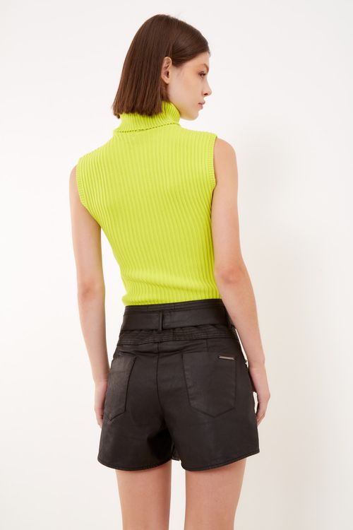 Top Tricot Canelado Com Gola - Verde Citron