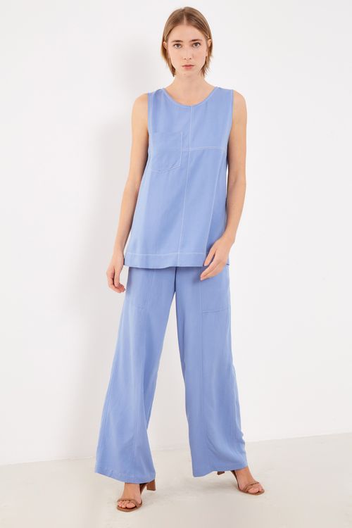 Blusa Recortes Pespontos - Azul Denim