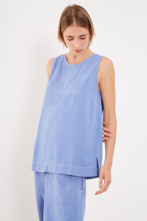 Blusa Recortes Pespontos - Azul Denim