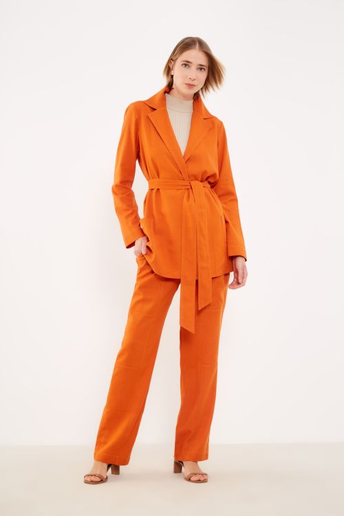 Blazer Maxi Linho Botão - Ocre Tijolo