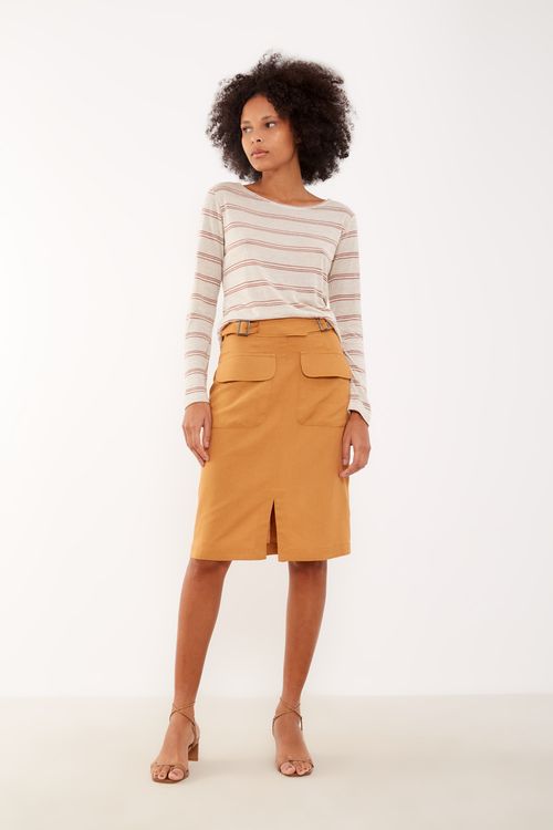 Blusa Malha Linho Listras - Listra Marrom