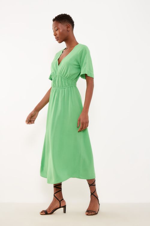 Vestido Midi Pala Franzido - Verde Vivaz