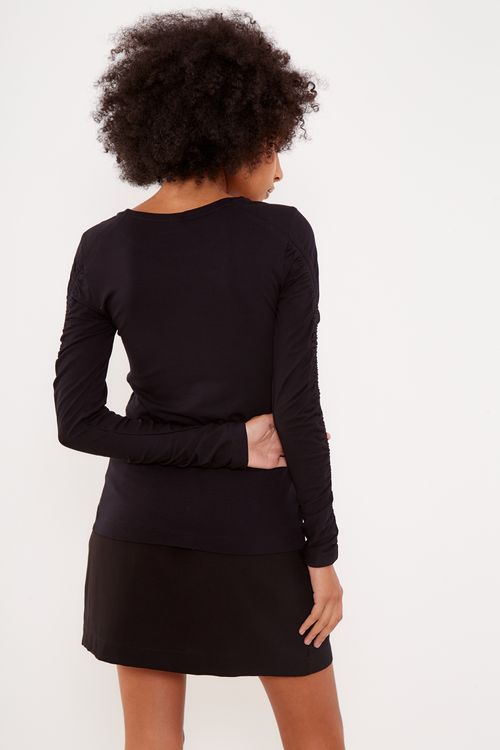 Blusa Malha Manga Franzido - Preto