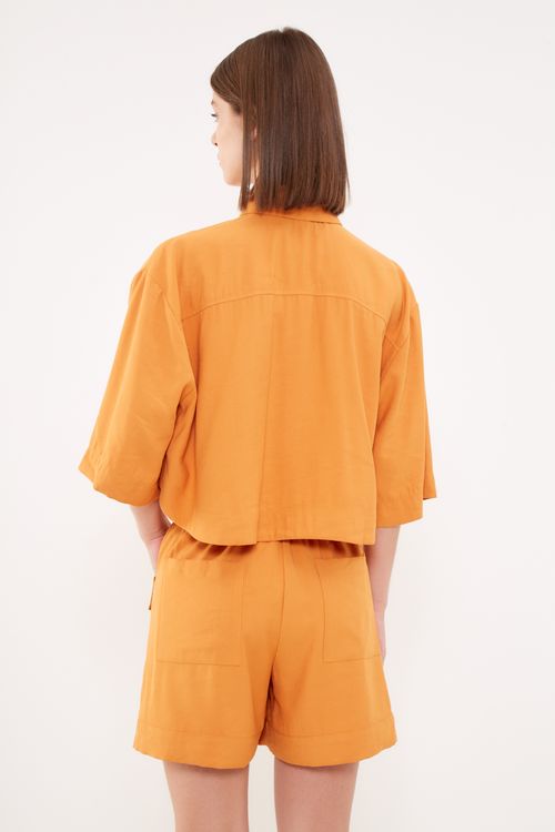 Camisa Cropped Alfaiataria - Terroso Argila