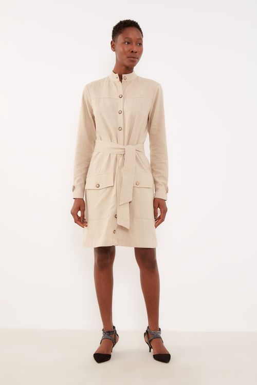 Vestido Curto Utilitário Linho - Cru