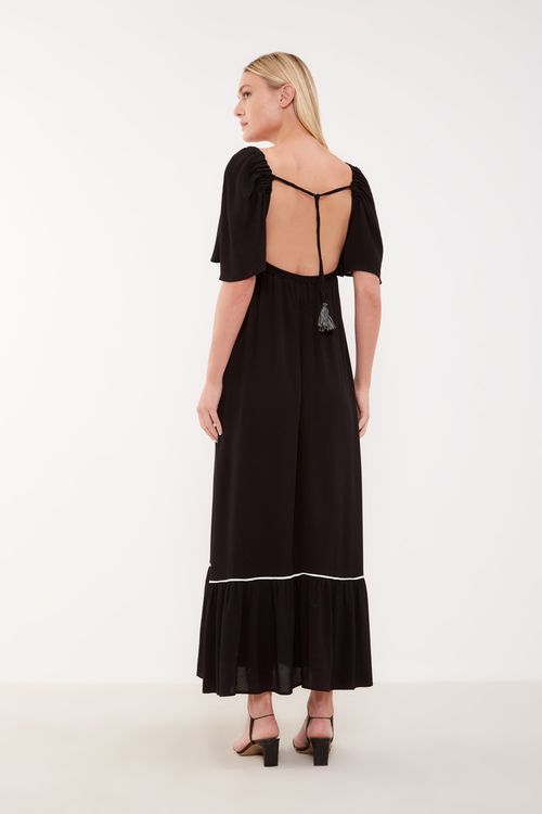 Vestido Bordado Longo - Preto Noite