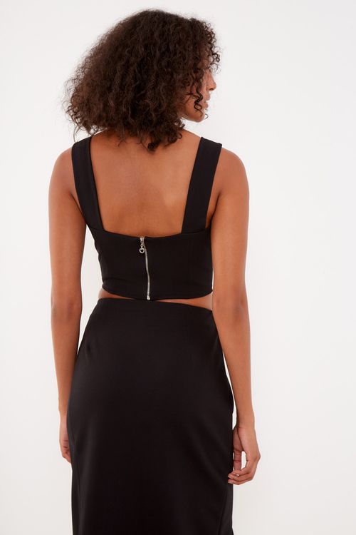 Top Malha Pespontos - Preto