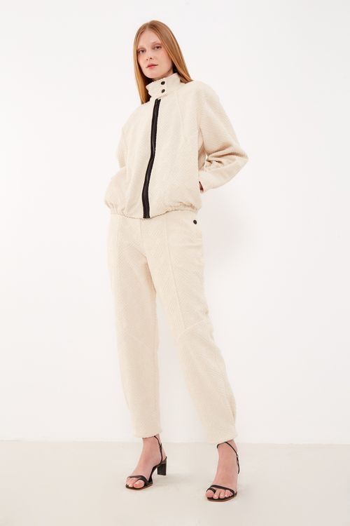 Calça Malha Texturizada - Crema