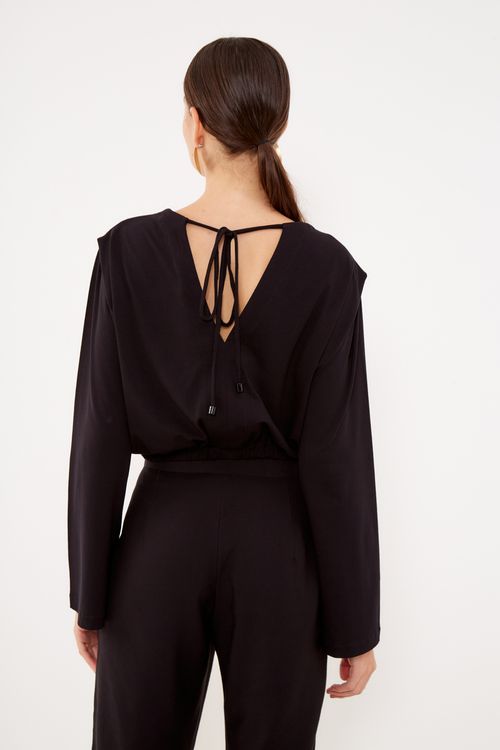 Blusa Malha Pregas Ombro - Preto