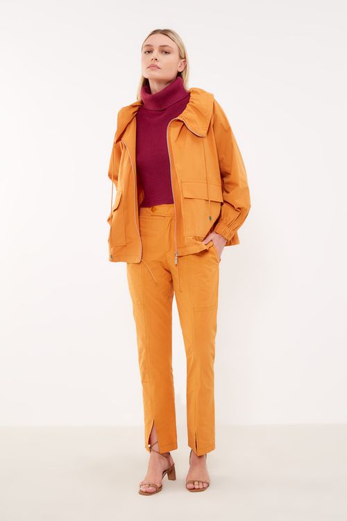 Calça Reta Casual Com Fenda - Laranja Carrot