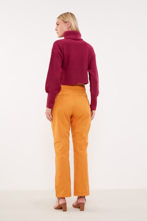 Calça Reta Casual Com Fenda - Laranja Carrot
