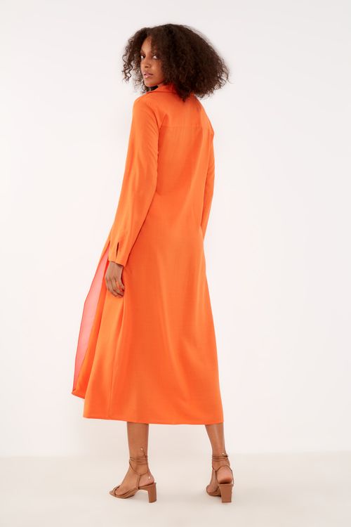 Vestido Longo Detalhe Lateral - Laranja Tangerine