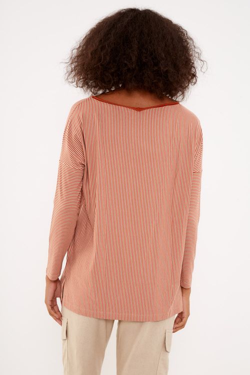 Blusa Malha Listrada Viés - Listra Marrom Amendoa