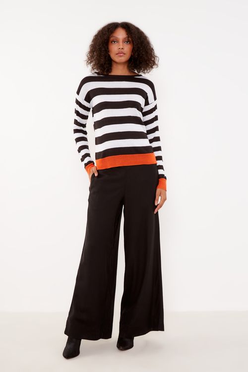Calça Linho Pantalona Casual - Preto